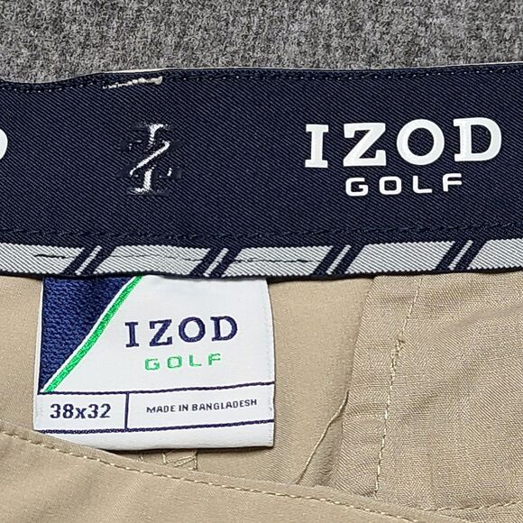 Izod Golf Mens Pants 38x32 Beige Performance Elastic Waist Athletic Golf Slacks - Picture 5 of 9